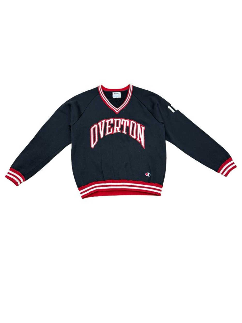 Vintage Champion Overton V-Neck Pullover Sweatshirt Made in USA Black Red